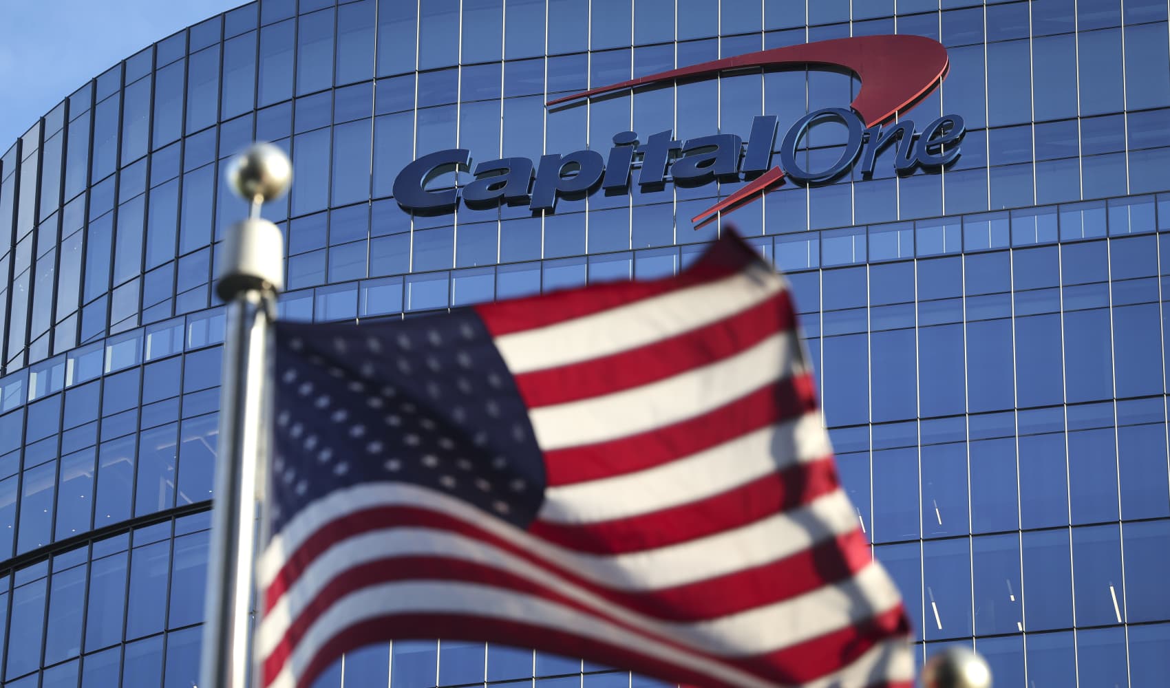 The logo for consumer lending firm Capital One Financial Corp. is seen on its headquarters in McLean, Virginia, on Jan. 20. 2023.